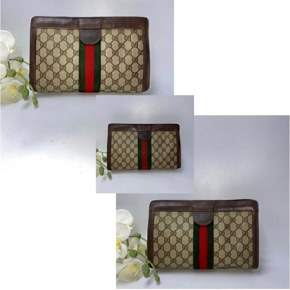 💎Gorgeous💎 Authentic GUCCI Web Sherry Line GG Logo Canvas/Leather Clut… - Picture 13 of 15